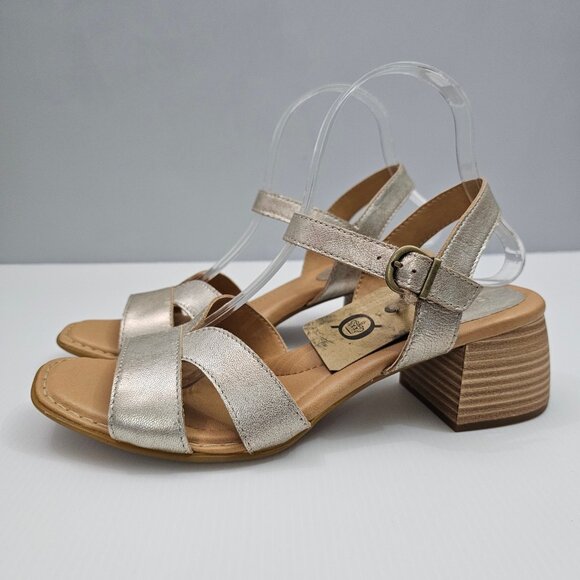 NEW Born Sadie Sandal Womens 9 Gold Metallic Leather Block Heel Ankle Strap - Picture 1 of 14